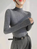 Korean Wearing Gray Half-Neck Knitted Women's Clothing In The Early Autumn And Winter Sweater Bottom Shirt Short Top