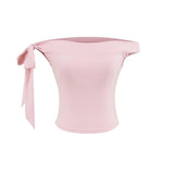 Zhao Luth's Same Red One-Word Shoulder Bow T-Shirt Girl Summer Sexy Hot Girl Short Repair Body