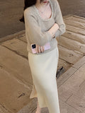 Evergreen Tame / 2Way Open Half Skirt High Waist Thin Half Skirt Soft Knitted Skirt