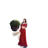 Beach Vacation Beautiful Tour Wearing A Female Red Shoulder Short Blouse High Waist Half-Body Skirt Suit Pure Desire