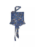 Vintage Temperament Oil Painting Butterfly Print Thin Lotus Leaf Side Three-Dimensional Flower Around The Neck Shirt Of The Girl Summer