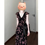 New French Black Elegant Beautiful Floral Dress In Summer 2025 Summer Design Temperament With A Long And Beautiful Floral Dress