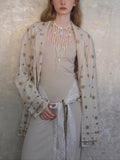 St. Tropez's Bronze Flowers 2025 Summer New Heavy Industry Nail Beads Linen Suit / Broad Leg Trousers