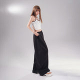 YC&2-Color Retro High-Rise Loose-Fitting Cived Trousers Tight Waist Wide Leg Trousers Pantyhose Panties Casual Trousers Women