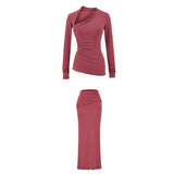 Kardashian Spice Girls New Waist Repair Irregular Long Sleeve Collar Blouse Flipped Hip Skirt Two-Piece