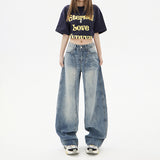 Vintage High-Waisted Loose Broad Leg Pants Sprying Sleek Trousers Spring And Summer Jeans Women & Trousers Lengthened