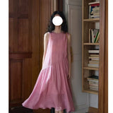 French Pink Linen Dress Women 2025 Spring And Summer New Small Cheesy Loose Lanky Long Vest Skirt