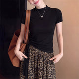 Korean Mint Green Tie Knitted Short-Sleeved T-Shirt Women's Summer High Sense Unique Beautiful Big Look Top