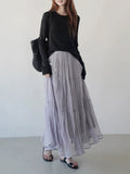 Early Spring High-Rise Press Folding Net Yarn Half Skirt Woman Fragrant Taro Purple A-Character Skirt Cake Skirt With A Lean Long Skirt