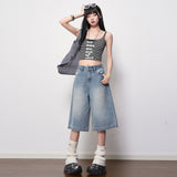 Light Blue High-Rise Clip Pocket Design Jeans Women 2026 Spring And Summer New Loose Casual Seven-Point Pants