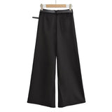 Hottie Trend With Black Suit Pants Women Autumn Niche Design Loose Straight Leisure Belt Broad Leg Pants