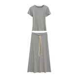 Small Temperament Suit Women's Summer Body-Stairs Short-Sleeved T-Shirt Top High-Waisted Mid-Sleeve Skirt