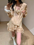 [Cational Sugar Bridle] Love The Woman A Retro V-Neck Shirt Atmosphere Lace Dress Three-Piece Set