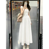 Blue Square Tie Dress Women's Summer 2025 New Splicing Skirt High-End Waist Display Thin Dress