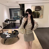 Pure Desire Is The Spring And Autumn And Winter New Korean Women Striped Hooded Sun Knitted Cardigan Girl Small Zipper Long-Sleeved Women's Clothing