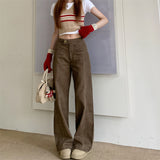 Real Shooting #Today Heavy Industry Sand Washing Nostalgic Dirty Washing Dye Structure Line Casual Pants Trousers Female Gray Green Coffee Cotton