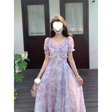 French Sweet Purple Sling Dress Woman Summer High Waist Thin Seaside Holiday Dress Dating Long Dress
