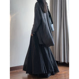 Black Cotton Thigh Dress Autumn High-Waist Long Dance Dress Vintage Art Umbrella Skirt