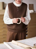 I Sicily French Retro Wool Knitted Vest Literary Stacked With Round Collar Sweater Vest