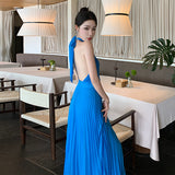 2025 French Goddess Exquisite Sexy Flowing High-End Temperament Seaside Holiday Wind Hanging Neck Dress