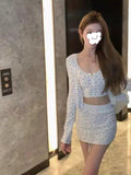 Spring Wear A Full Set Of Women's Long Sleeves Sleeve Sling Sling Vest Pure Hot Girl Casual Shorts Three-Piece Set