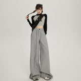 Vintage High-Waist Loose Broad Leg Trousers Tight Waist ³é³é Rope Set Of Casual Pants Women Autumn Winter & Trousers Lengthened