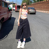4 Color Retro High-Waisted Loose Broad Leg Pants Spring And Summer Slim Straight Seven-Point Trousers Jeans Women