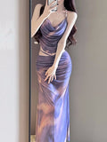 Art Fainting Print Hanging Neck Suit Female Neck Collar Collar Folded Folded Folded Strap Half-Dress Skirt Two