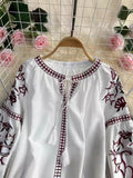 Vintage Lantern Long-Sleeved Round-Neck Embroidered Shirt Ethnic Wind Embroidery Escheasus Loose With Cotton Doll Shirt Top
