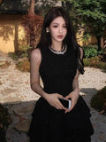Beautiful Hottie Waist Dress Women's Dress French Temperament Gold High-Grade Small Black Dress Birthday Dress Skirt