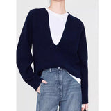 Big V-Neck Sweater Women's 100 Wool Knit 2025 New Autumn And Winter Thick Loose Short Bottom Sweater Lazy