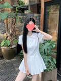 (Real Price) College Style White Short-Sleeved Shirt Dress Summer A Dress Small 100-Fold Short Skirt