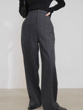 Autumn And Winter High Waist Hanging Loose Thin Straight Trousers Gray Dark Gray Hair Suit Broad Leg Pants Woman