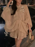 [Nanyang Lady] Silver Beads Embroidered Cloak Top A Word Dreduit Skirt Set Fashion