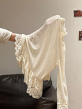 Small Fragrant Lace Splicing Lace Under The Hem To Put On The Women's Winter Apricot Half-High Collar Long Sleeves To Play The Bottom Shirt