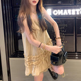 Buffali Dream Two-Color Lace Dress Women's Summer V-Neck Sleeveless Vest Skirt Skirt