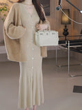 Herman Curved Temperament Wool V-Neck Knitting Body Bottom Dress Women Autumn