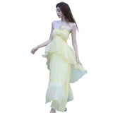 Small-Sized Design High-End Tea Break French Chic Beauty Small Fragrant Wind Seaside Holiday Yellow Hanging Neck Dress