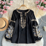 National Lantern Sleeve Shirt Women's Summer Heavy Industry Embroidery Tatry Loose Meat Cover Retro To Make Old Design Feel Top