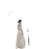 2025 Sensing Elf Girl Sexy Bare-Rise Flower Decoration Bare Back Leaves Side Design Hanging Neck Woman Dress