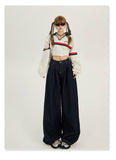 Vintage High-Waisted Loose Broad-Legged Trousers Mowing Folded And Thin Straight Jeans Women's Early Fall 2025