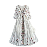 French Retro National Style Embroidery V-Neck High-End Dress Women's Spring And Autumn Dress With Thin Waists