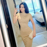 Pure Babes Skirt Open Forked Bag Hip Repair Body Waist Folds Sexy Dating Dress Little Mother Repair Small Black Dress