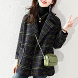 Lattice Suit Hair Coat Woman 2025 Autumn New Korean Version Of Loose Retro Lattice Coat In The Long Model