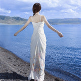 New Chinese Seaside Holiday Pure Sexy Smeared Breasts With Dressing Temperament Beautiful Flowers Long Skirts Women Summer
