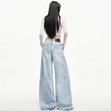 8199##Retro Old Cat Must Press Wrinkled Jeans Women 2026 New Loose Broad Legs Lanky Trousers