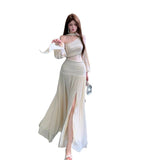 French Gentle Wind Mesh Splicing Collar Dress Niche Design Feel Beautiful Temperament Seaside Holiday Long Skirt