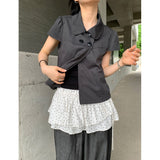 2026 Summer New Girl Feeling Four Button Doll Collar Casual Short-Sleeved Shirt Top 2 Colors