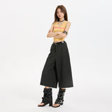 TXJ Black Striped Casual Seven-Point Shorts Women's Summer New High-Waisted Languid Straight Straight Leg Suit Pants
