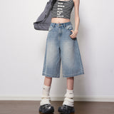 Light Blue High-Rise Clip Pocket Design Jeans Women 2026 Spring And Summer New Loose Casual Seven-Point Pants